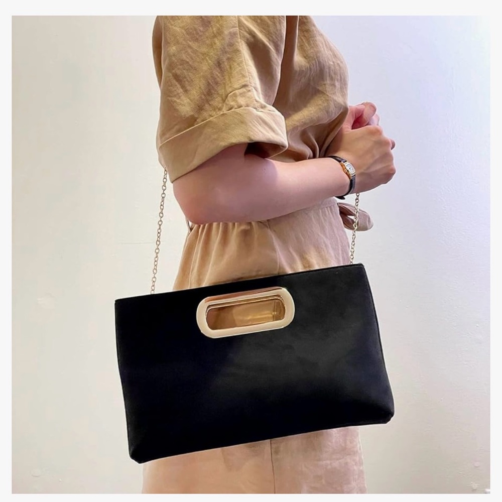 Top Handle Faux Suede Clutch